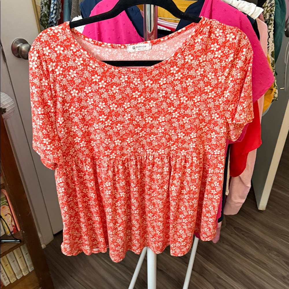 Floral Print Blouse in Vibrant Red